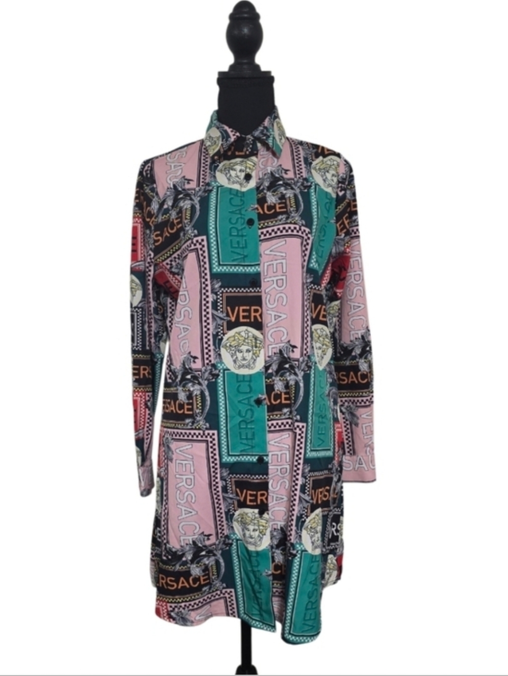 Women's  Pink & Teal Logo Print Shirt Dress